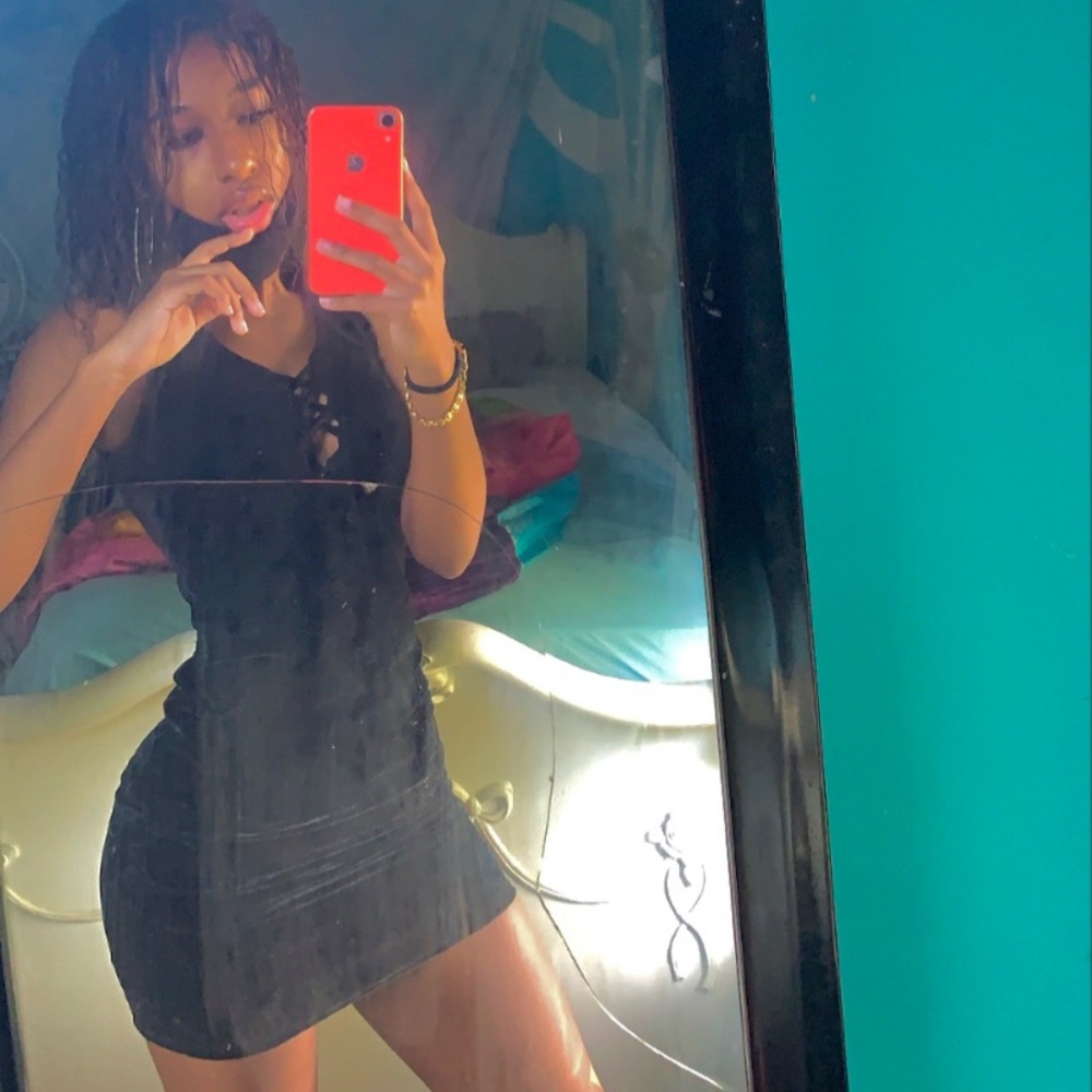 Velour black bodycon dress